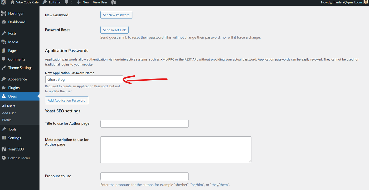 Ghost Blog Application Password