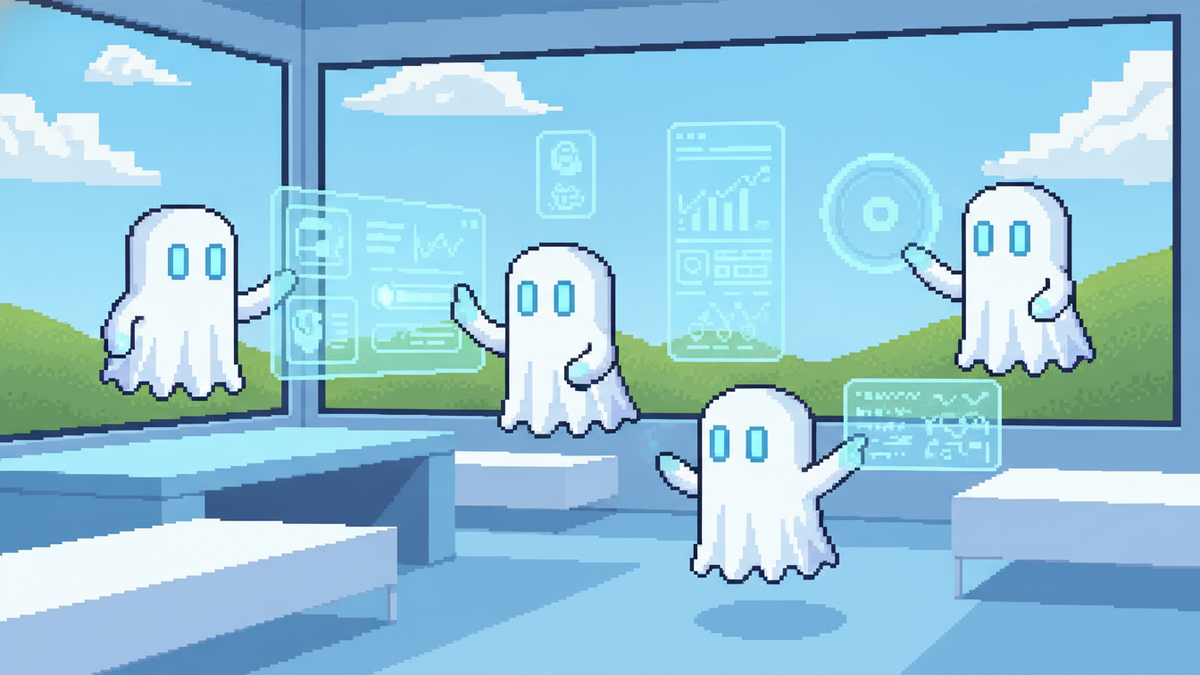 Brand mascot: The mascot is the central focus of every header image and must adhere to strict design rules: Body: A simple, flowing white ghost sheet with visible ripples at the bottom. Face: Two vibr